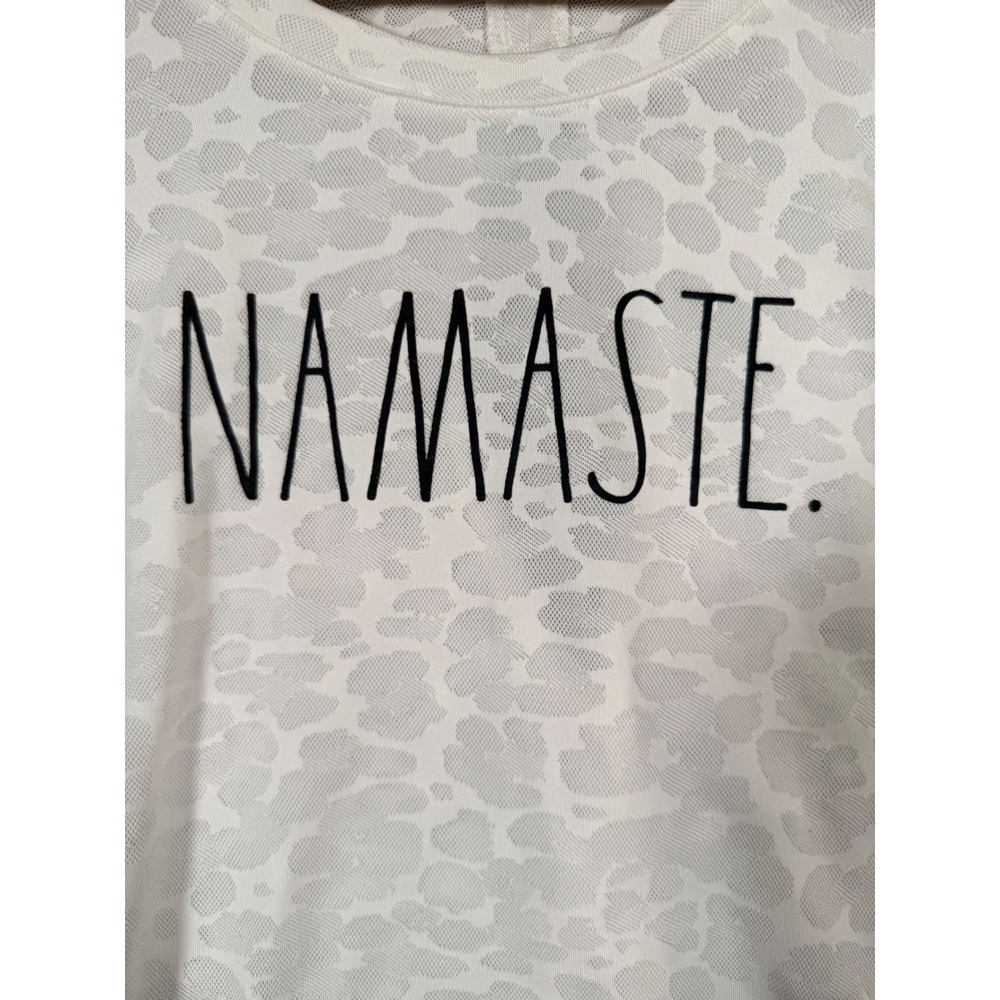 Rae Dunn Namaste White Leopard Print Open Back Long Sleeve Yoga Top XL - Picture 2 of 4